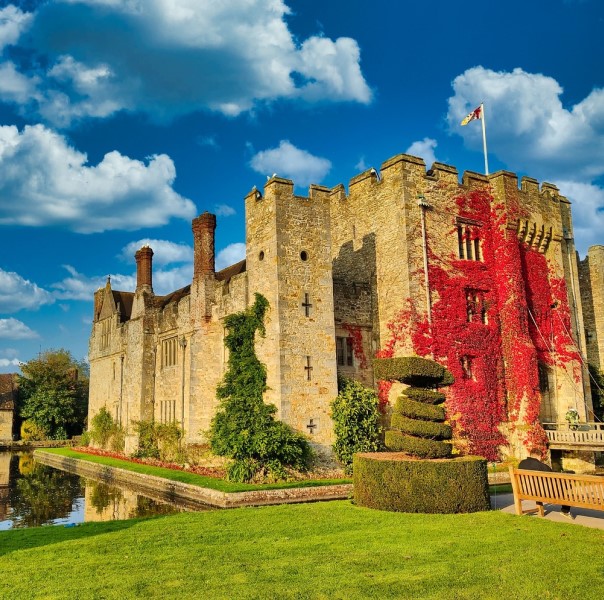 Festive Hever Castle (Dorking Route) View of outside of Hever Castle during Christmas celebrations